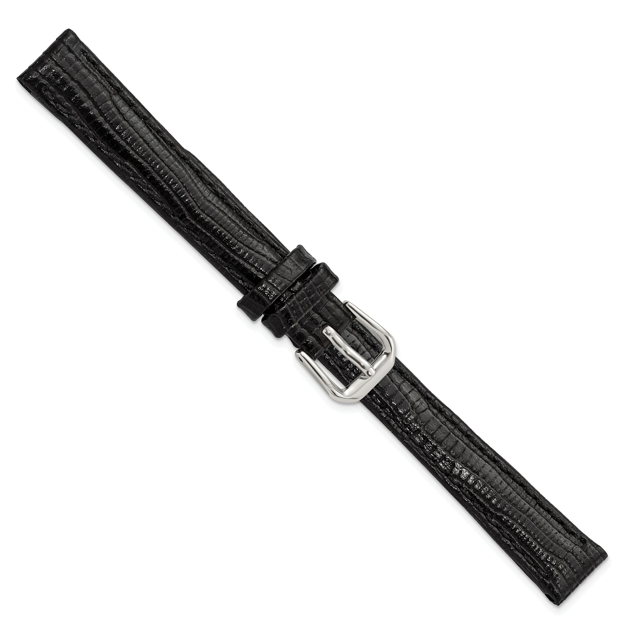 Snake-Grain Leather Watch Band in Black with Silver-Tone Buckle, 16mm