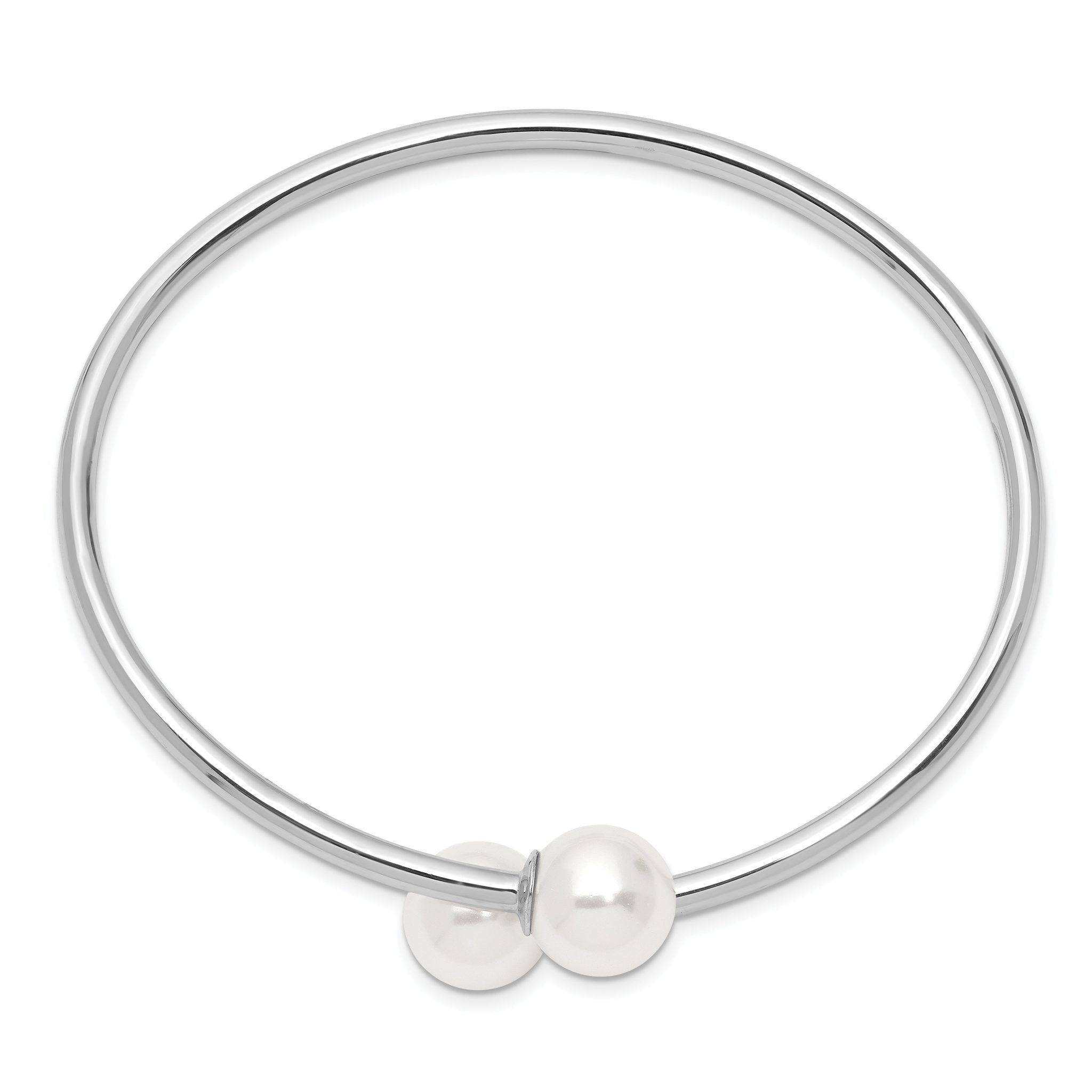 Majestik Sterling Silver Rhodium-plated 10-11mm White Imitation Shell Pearl Bangle Bracelet Secondary image