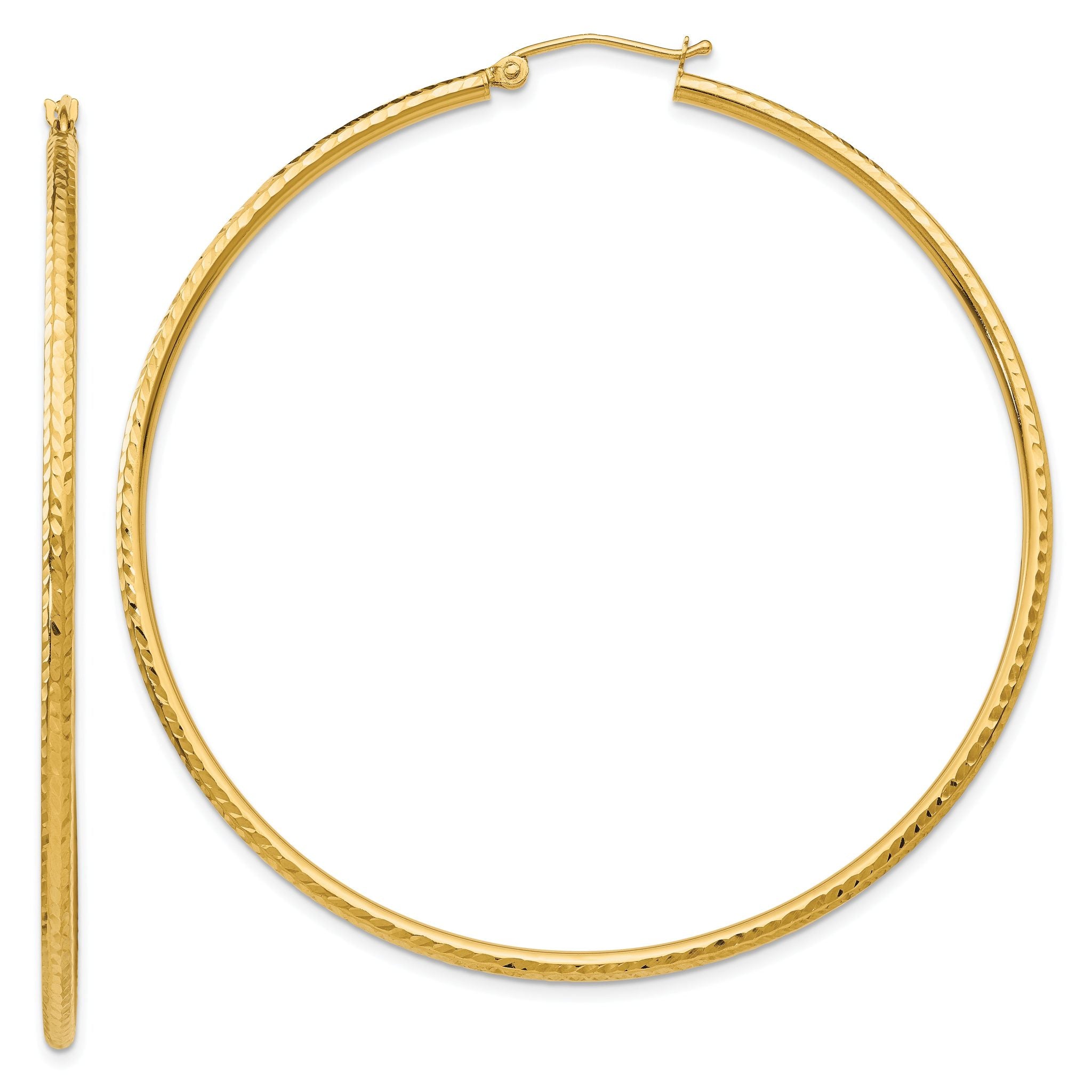 10k Diamond-cut 2mm Round Tube Hoop Earrings Main image