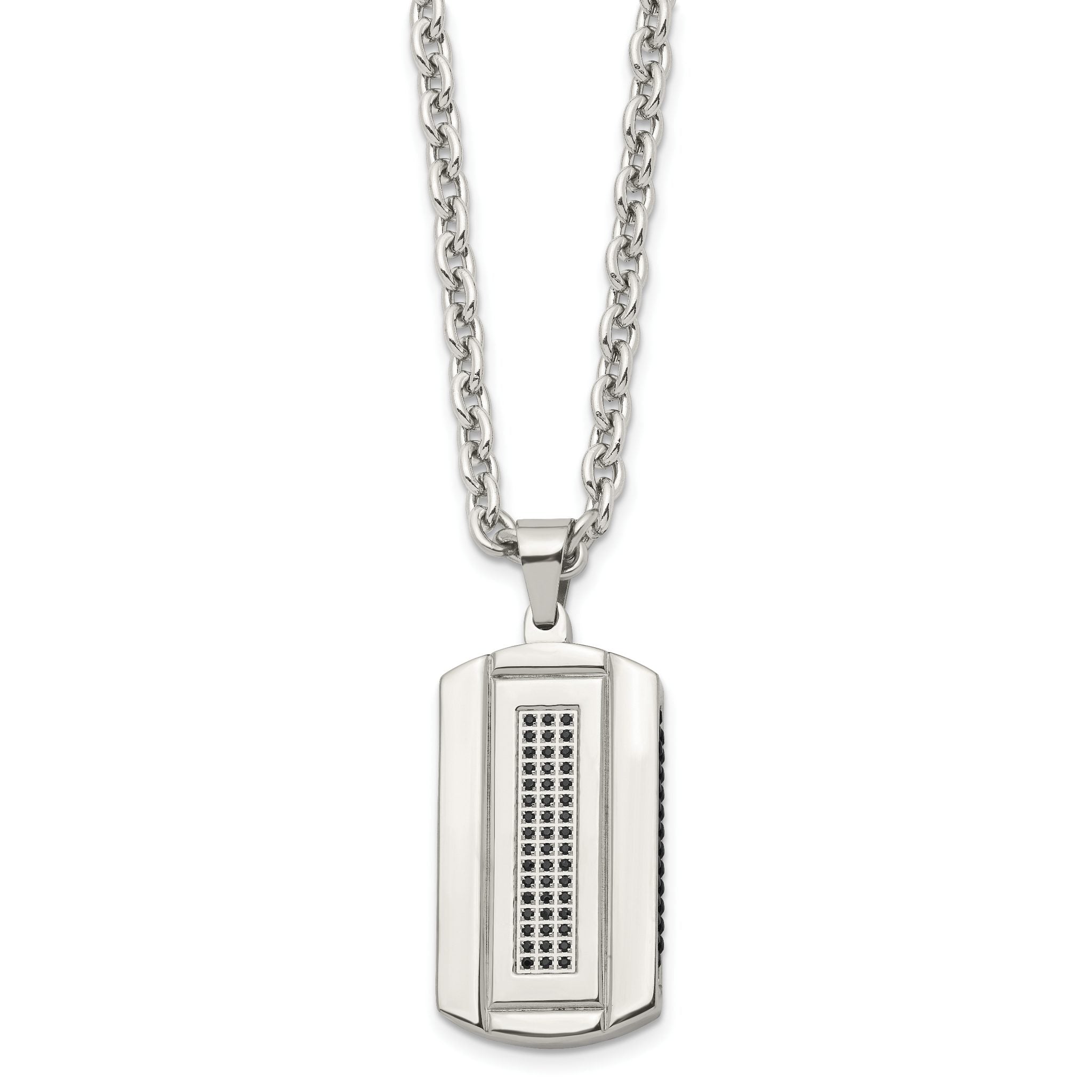 Chisel Stainless Steel Brushed and Polished Black IP-plated with Black CZ Dog Tag on a 24 inch Cable Chain Necklace Secondary image