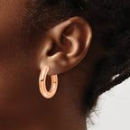 Stainless Steel Rose Gold-Tone Polished Hinged Huggie Hoop Earrings