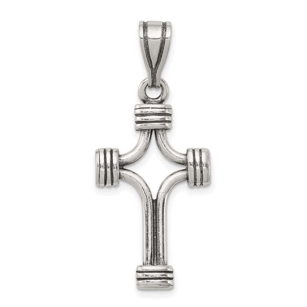 Sterling Silver 925 Antiqued Cross Pendant with 3D Solid Design, Polished Finish