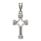 Sterling Silver 925 Antiqued Cross Pendant with 3D Solid Design, Polished Finish