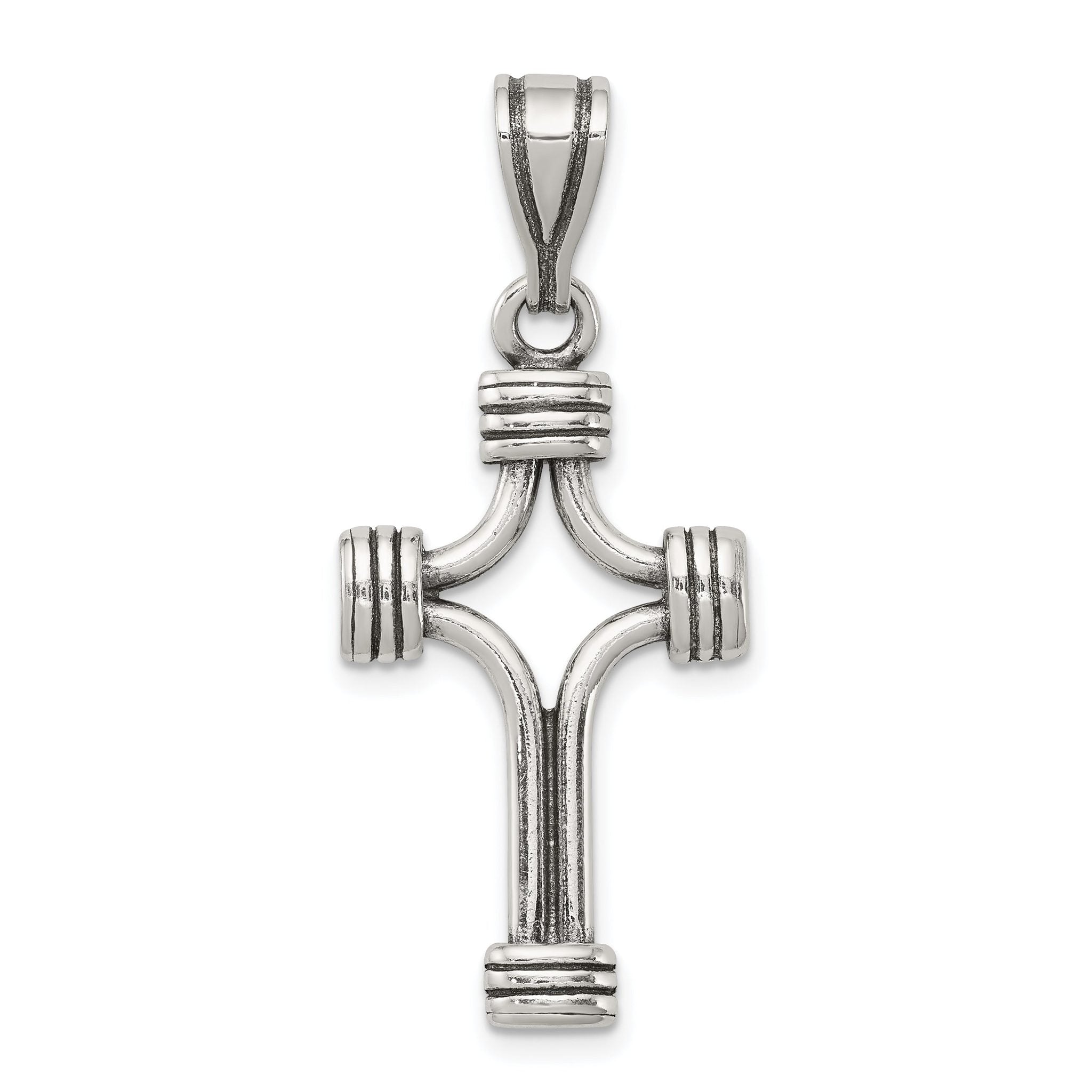 Sterling Silver 925 Antiqued Cross Pendant with 3D Solid Design, Polished Finish