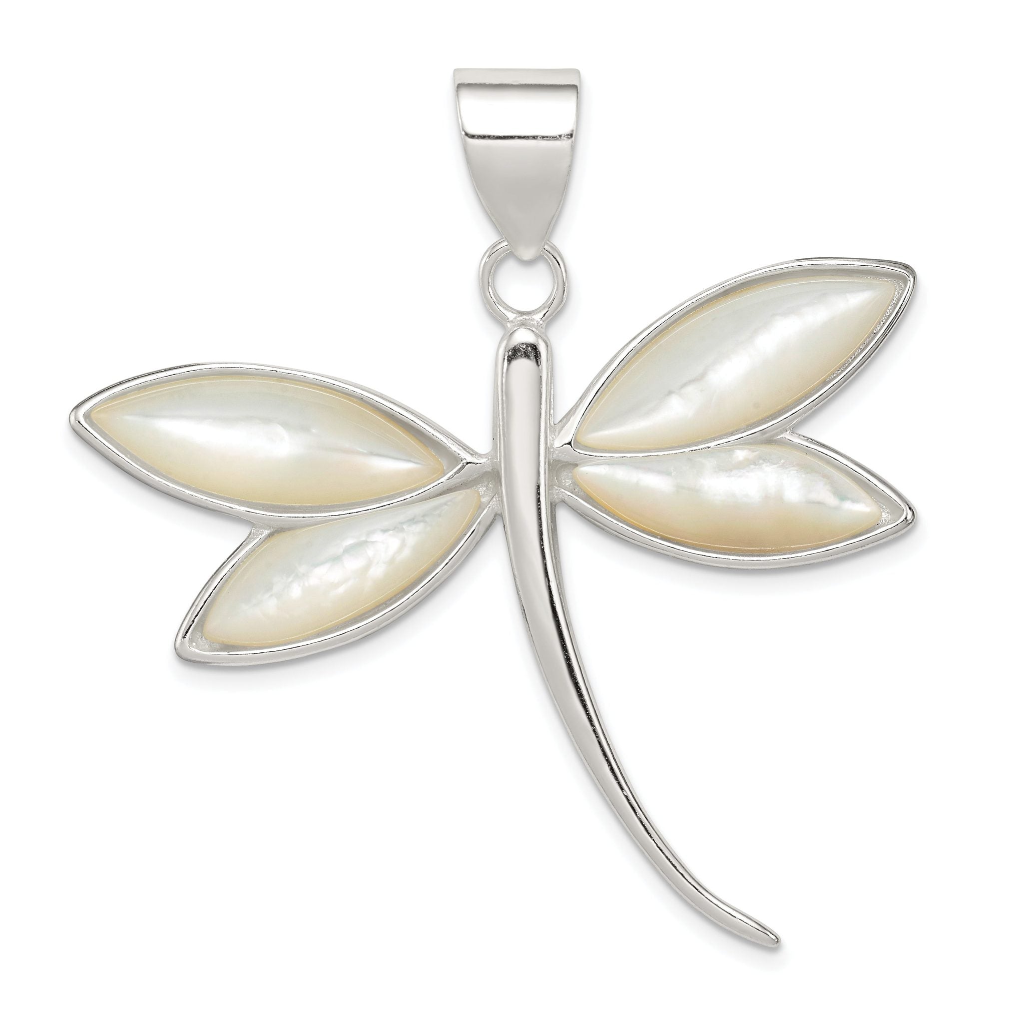 Sterling Silver White Shell Dragonfly Pendant Main image