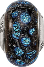 Blue Dots Glass Bead Charm in Sterling Silver