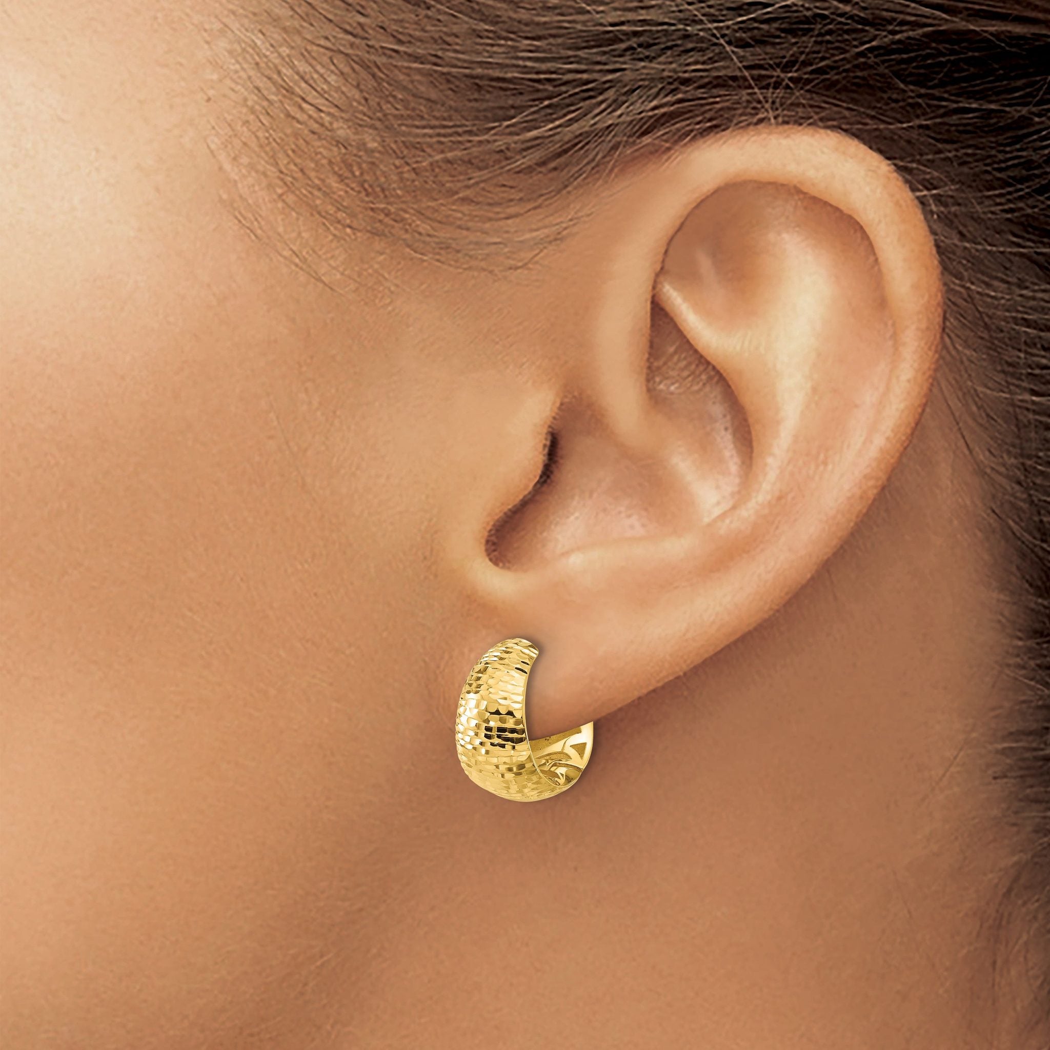 14K Polished and Diamond-cut Huggie Hoop Earrings