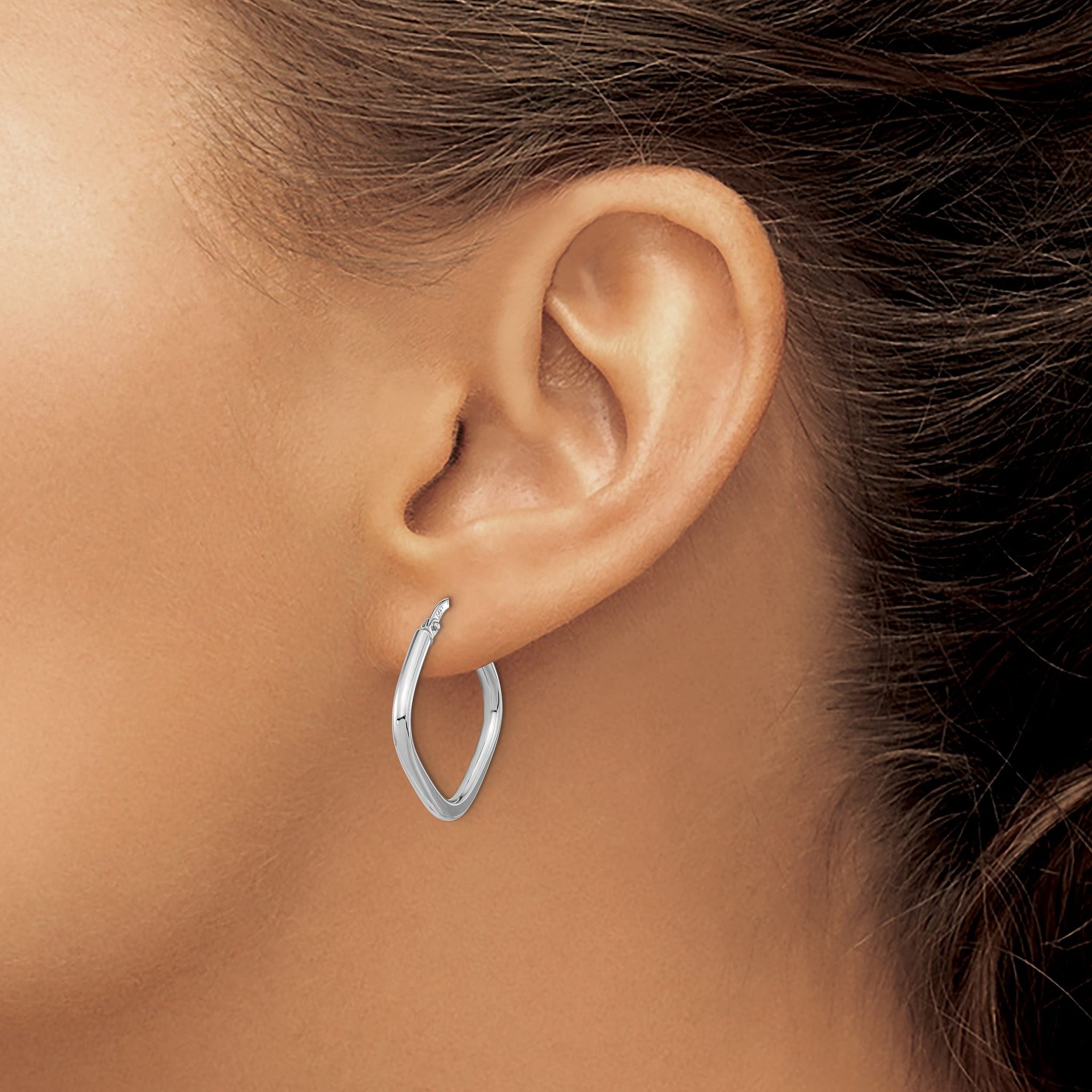 14k White Gold Polished Square Hoops