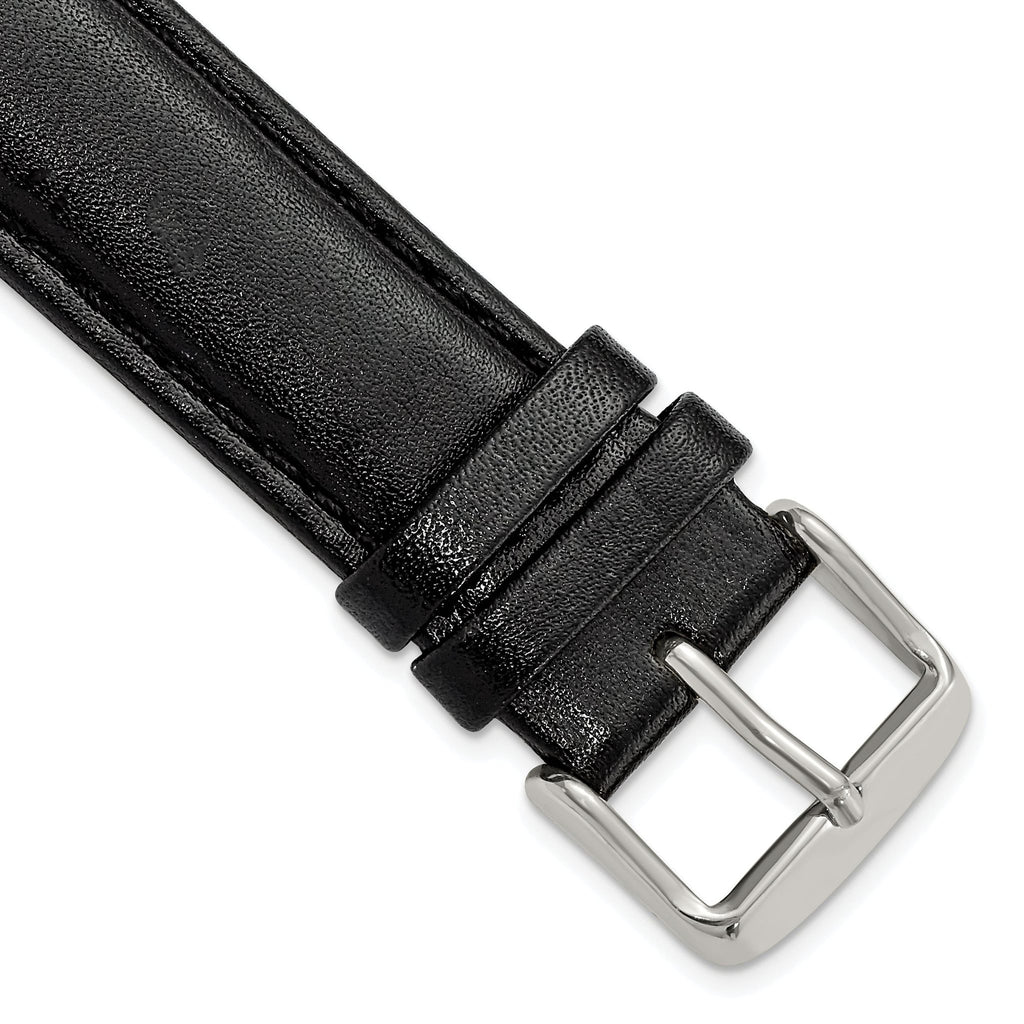 Smooth Leather Watch Band in Black with Silver-Tone Buckle, 24mm