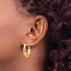 14K Gold Polished Hollow Hoop Earrings for Women Elegant Hammered Design