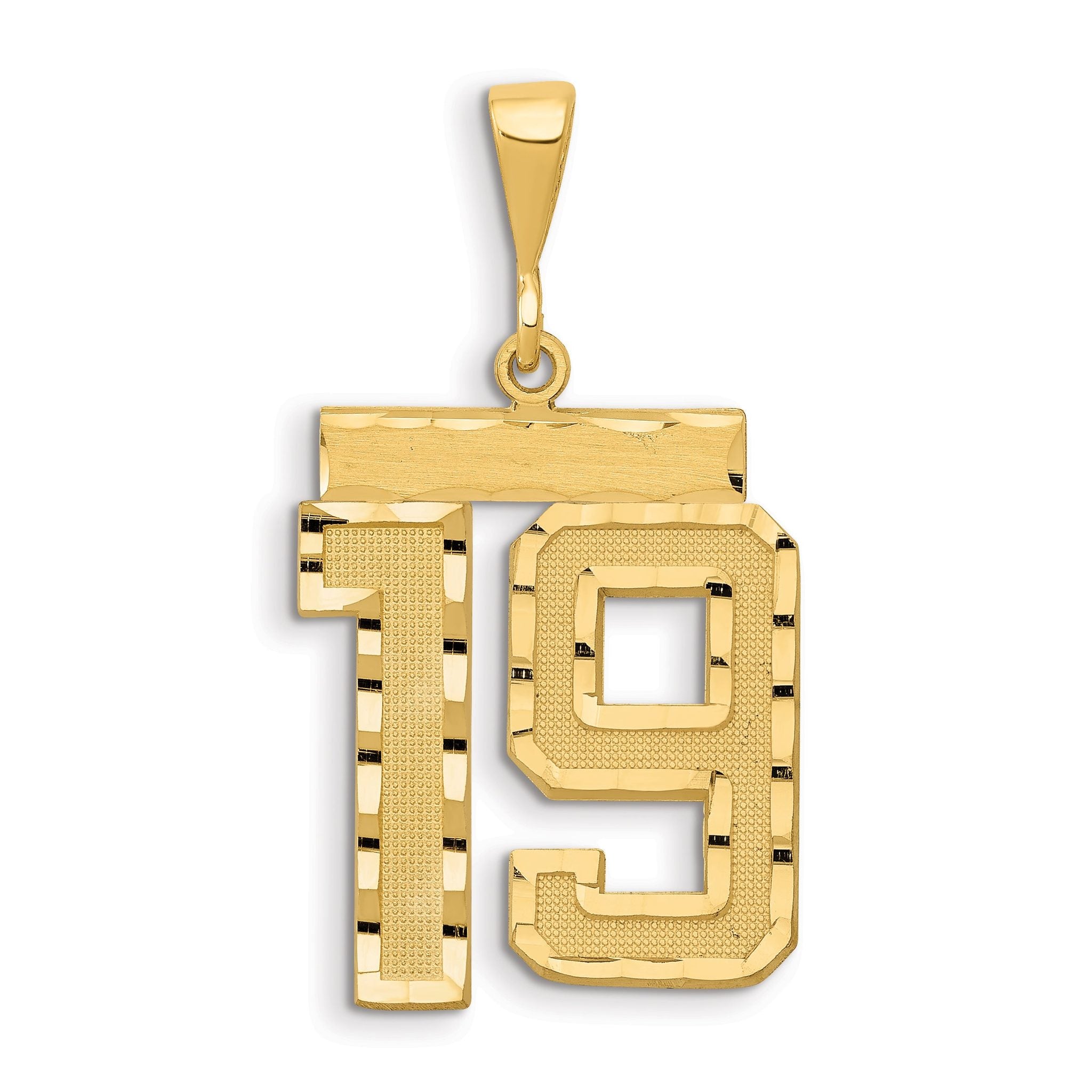 14K Gold Large Diamond-Cut Number 19 Charm with Brushed Finish
