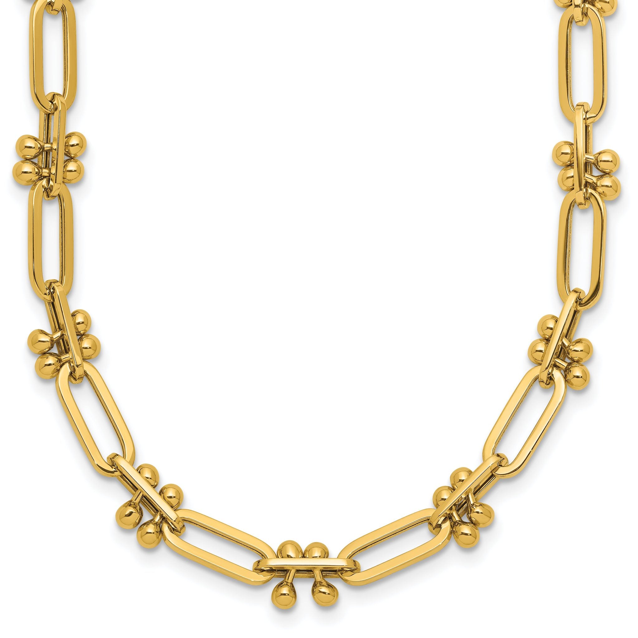 14K Polished Paperclip and Beaded Fancy Necklace Main image