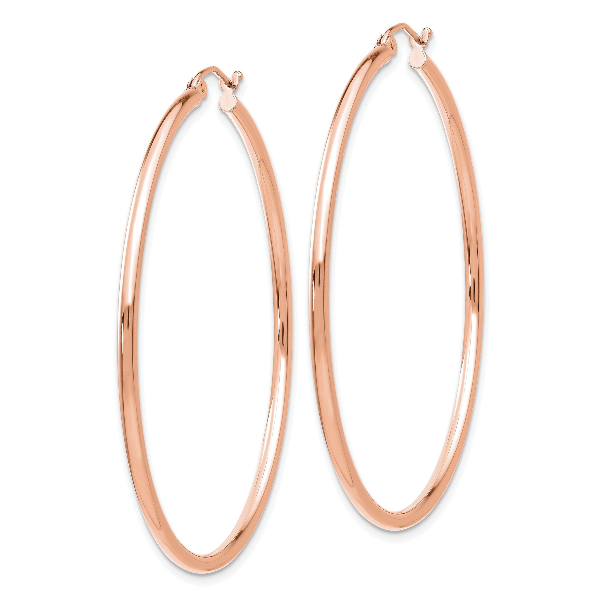 10k Rose Gold Polished 2mm Lightweight Tube Hoop Earrings Secondary image