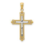 14K Gold and Rhodium Diamond-Cut Cross Pendant  Elegant Solid Design