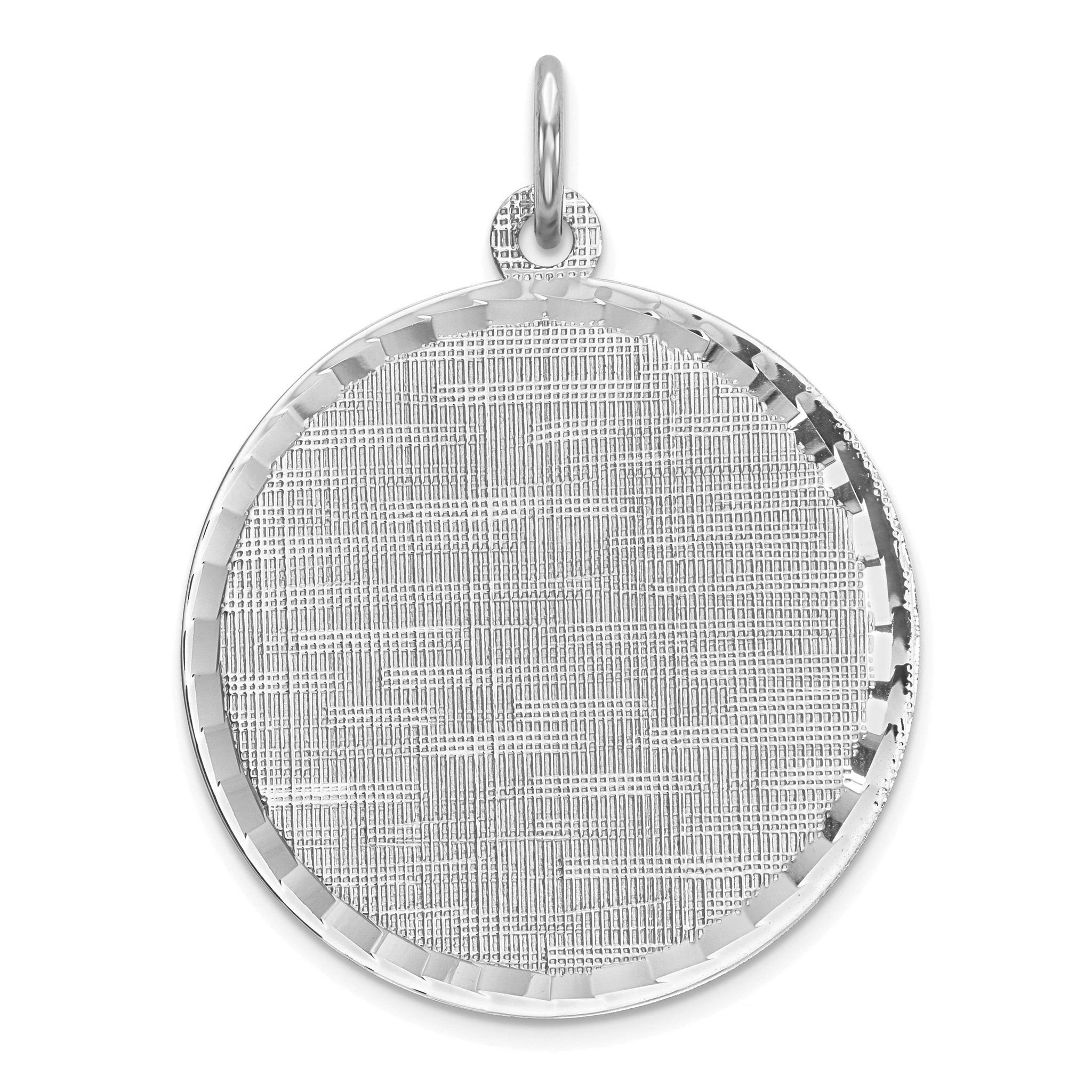 Sterling Silver Rhod-plated Eng. Rnd Patterned Polish Front/Satin Back Disc Main image