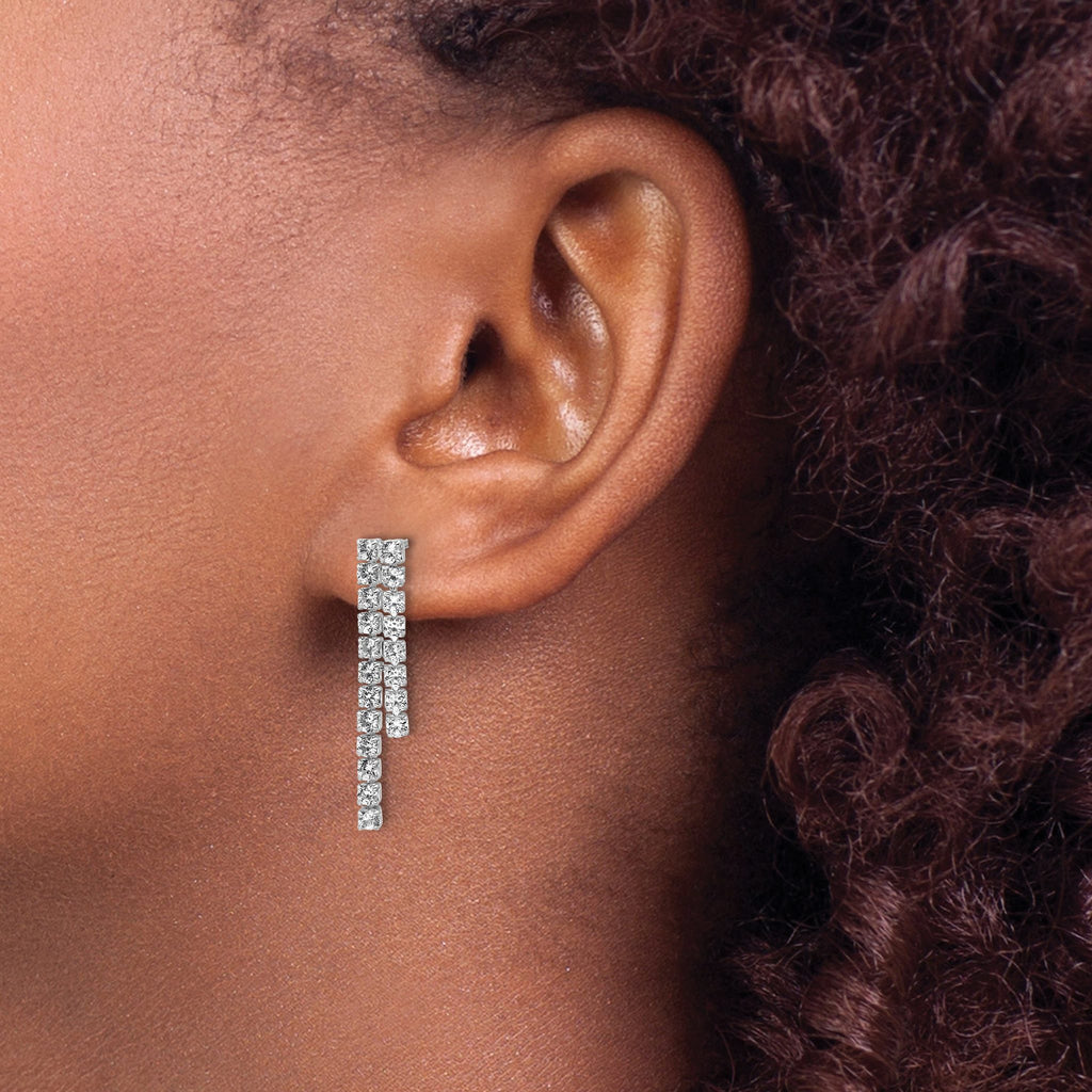 Cheryl M Sterling Silver Rhodium-plated Polished 2-Row CZ Post Dangle Earrings