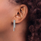 Cheryl M Sterling Silver Rhodium-plated Polished 2-Row CZ Post Dangle Earrings