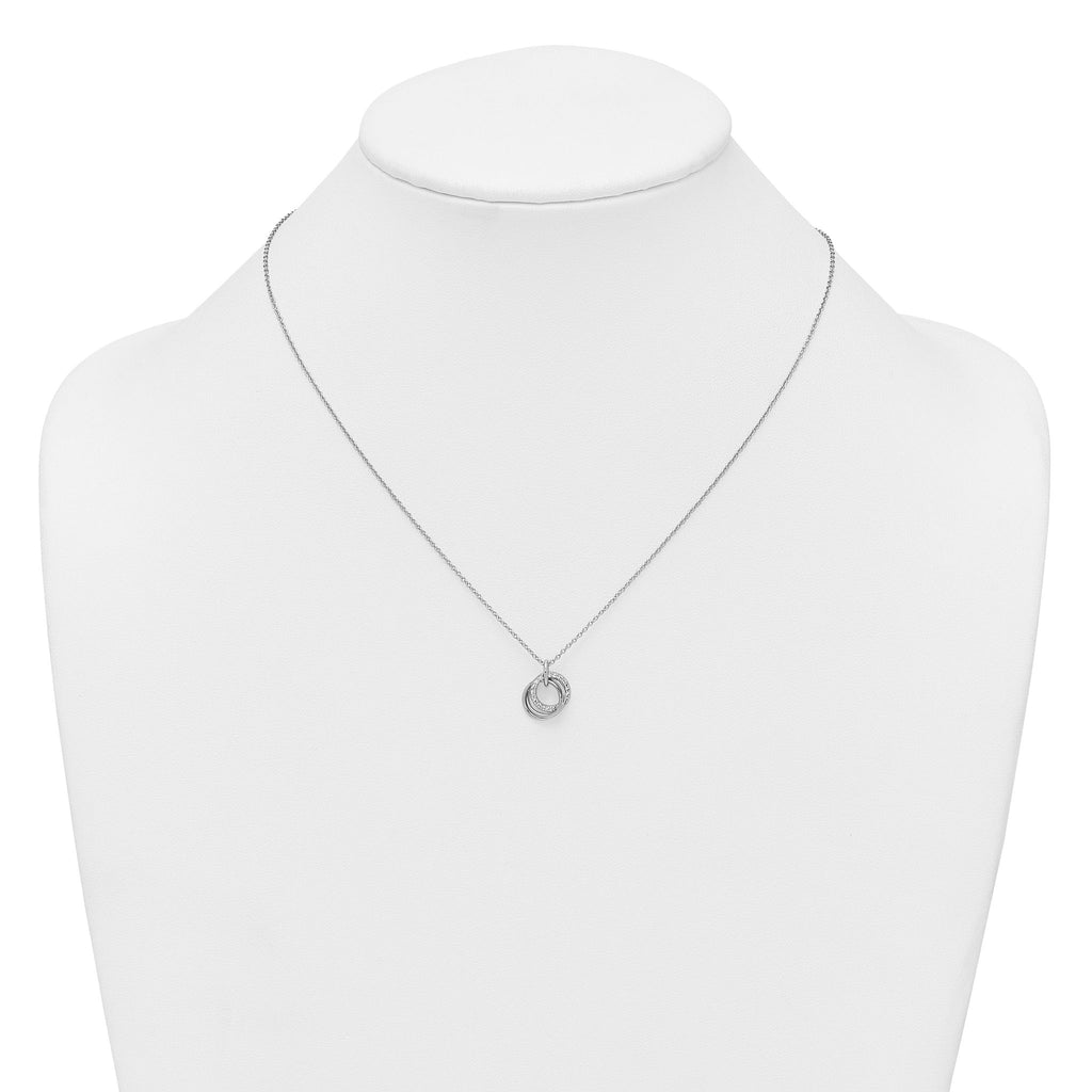 Sterling Silver Rhodium-plated Polished CZ Triple Circle 16.5 inch with 1.25 inch Extender Necklace