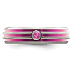 Edward Mirell Titanium Wedding Band with Pink Sapphire and Grooved Design
