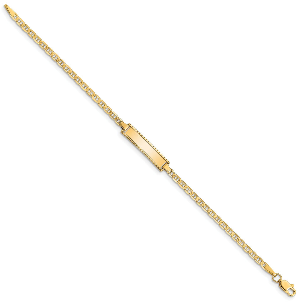 14k Polished Solid Chain/Solid Plate Anchor Link 18.5x5mm Plate 6 inch Baby/Child ID Bracelet