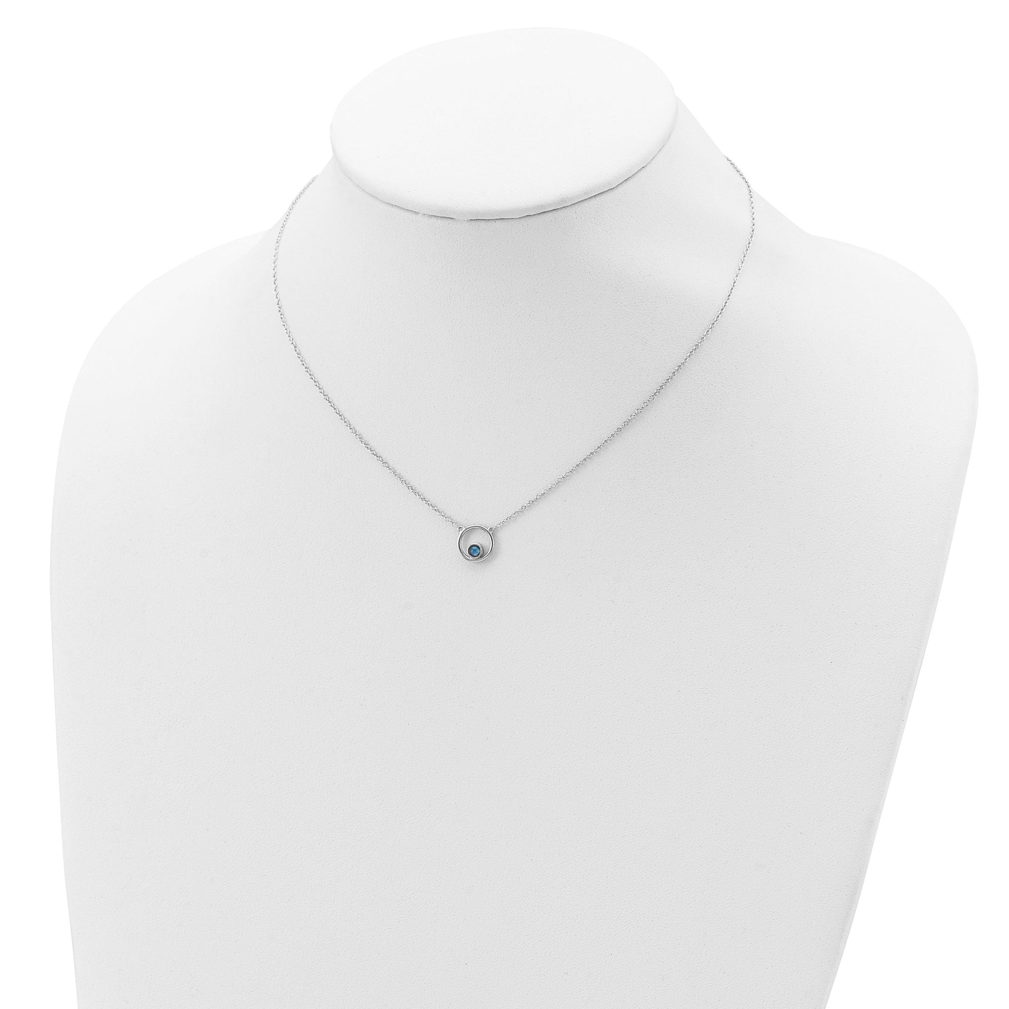 Sterling Silver Rhodium-plated Created Opal Circle With  2in ext. Necklace