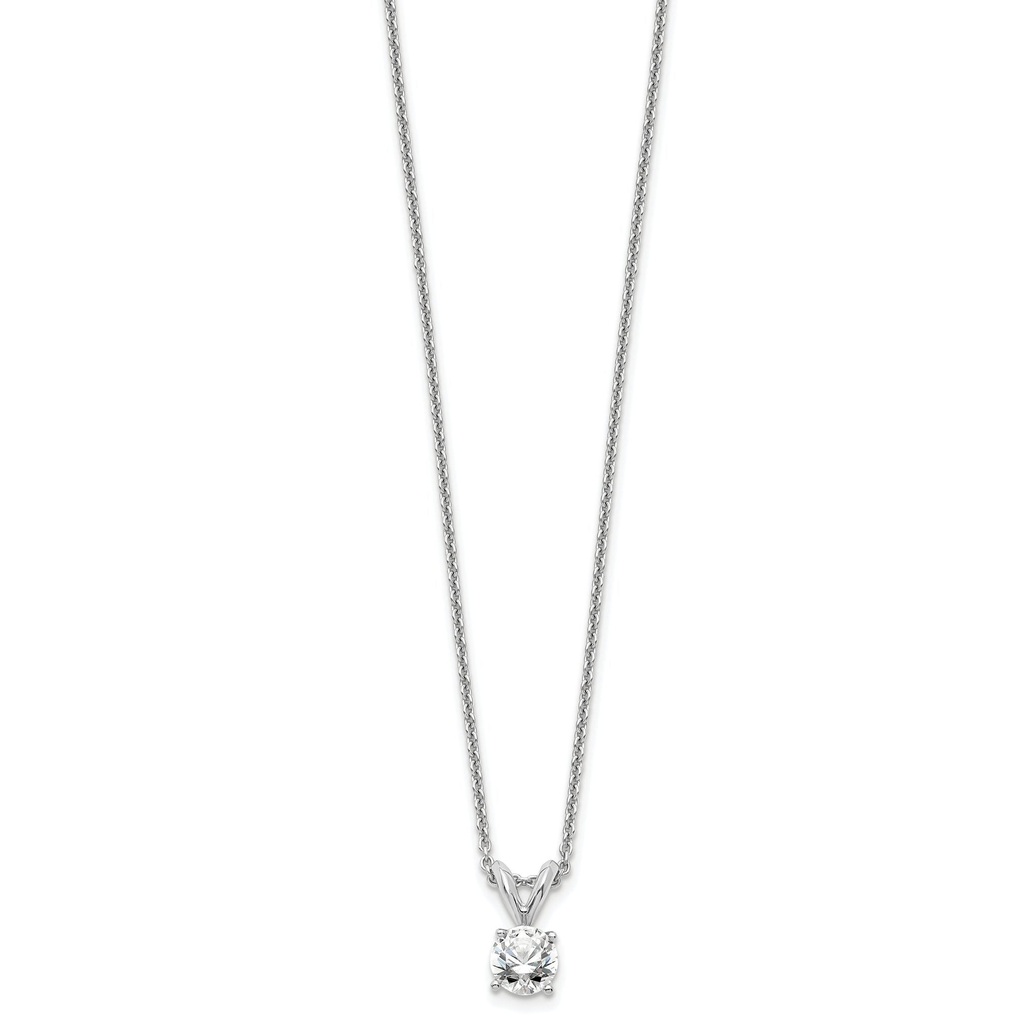14k White Gold 1/3 carat Lab Grown Diamond VS+ F+ Round Complete Four Prong 18 inch Solitaire Pendant Necklace
