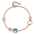 Stainless Steel Polished Rose IP-plated Multicolor Crystal Bracelet with Extension for Women