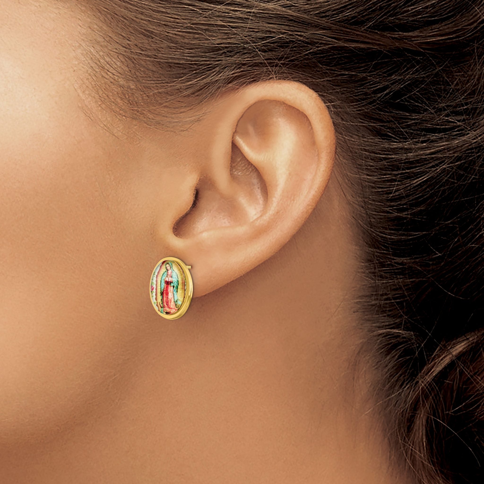 Stainless Steel Gold-Tone Enamel Polished Button Earrings for Women