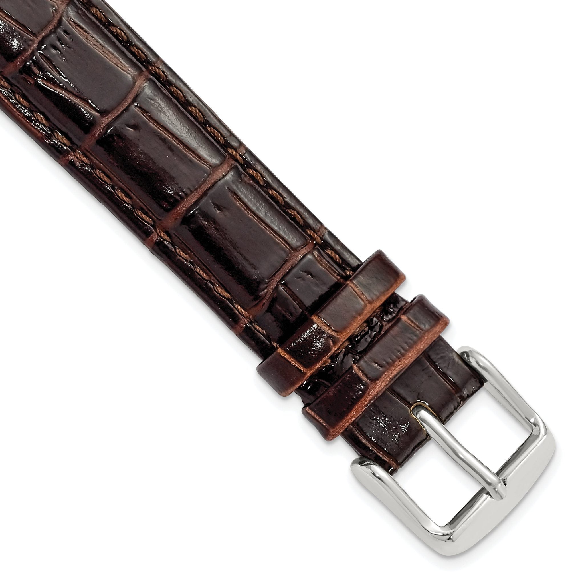 Crocodile-Grain Chronograph Watch Band in Dark Brown Leather, 16mm
