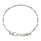 Sterling Silver LOVE Bangle with CZ Heart Rhodium-Plated Polished Finish