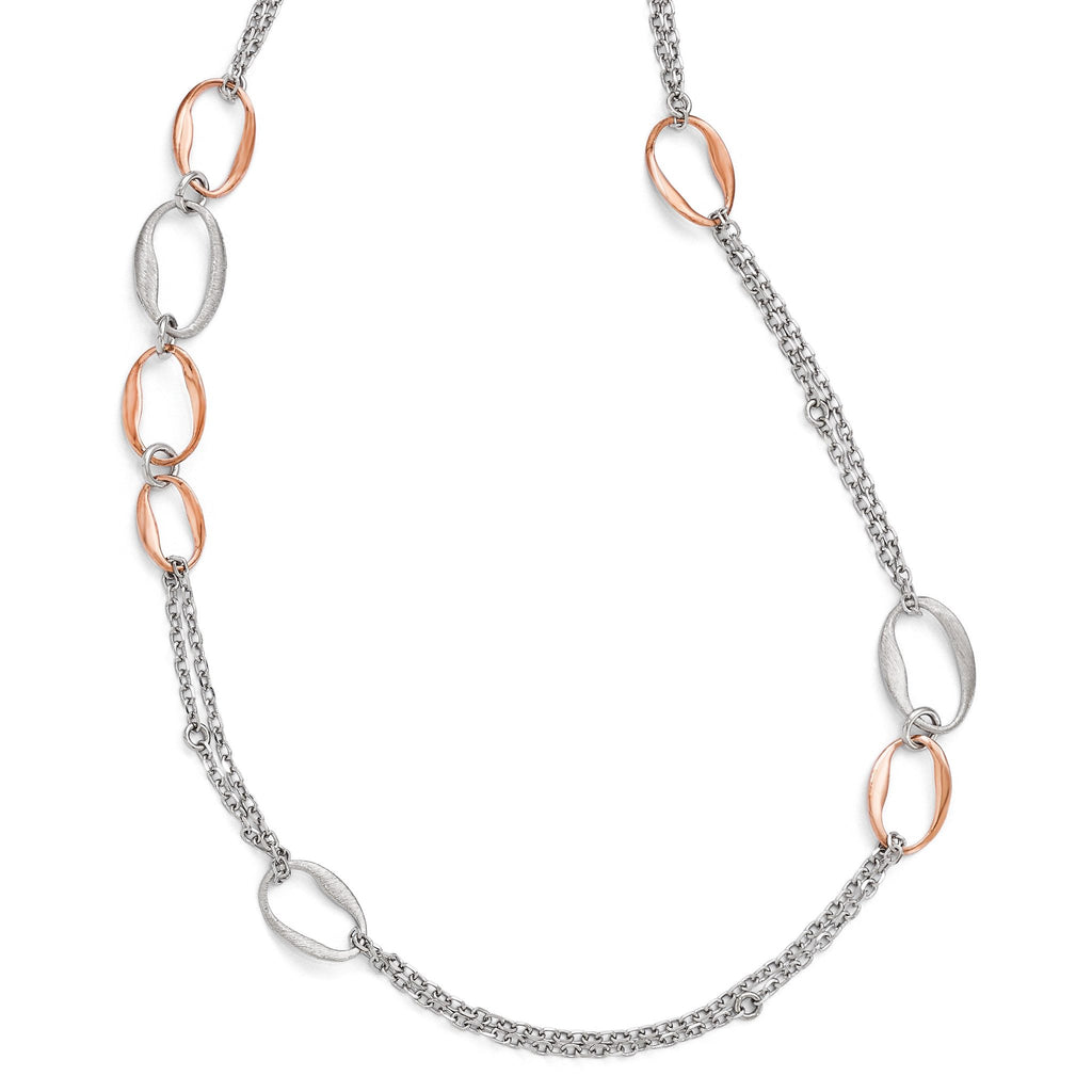 Sophia Jewelers 925 Sterling Silver Two-Tone Necklace with Rose Gold Accent