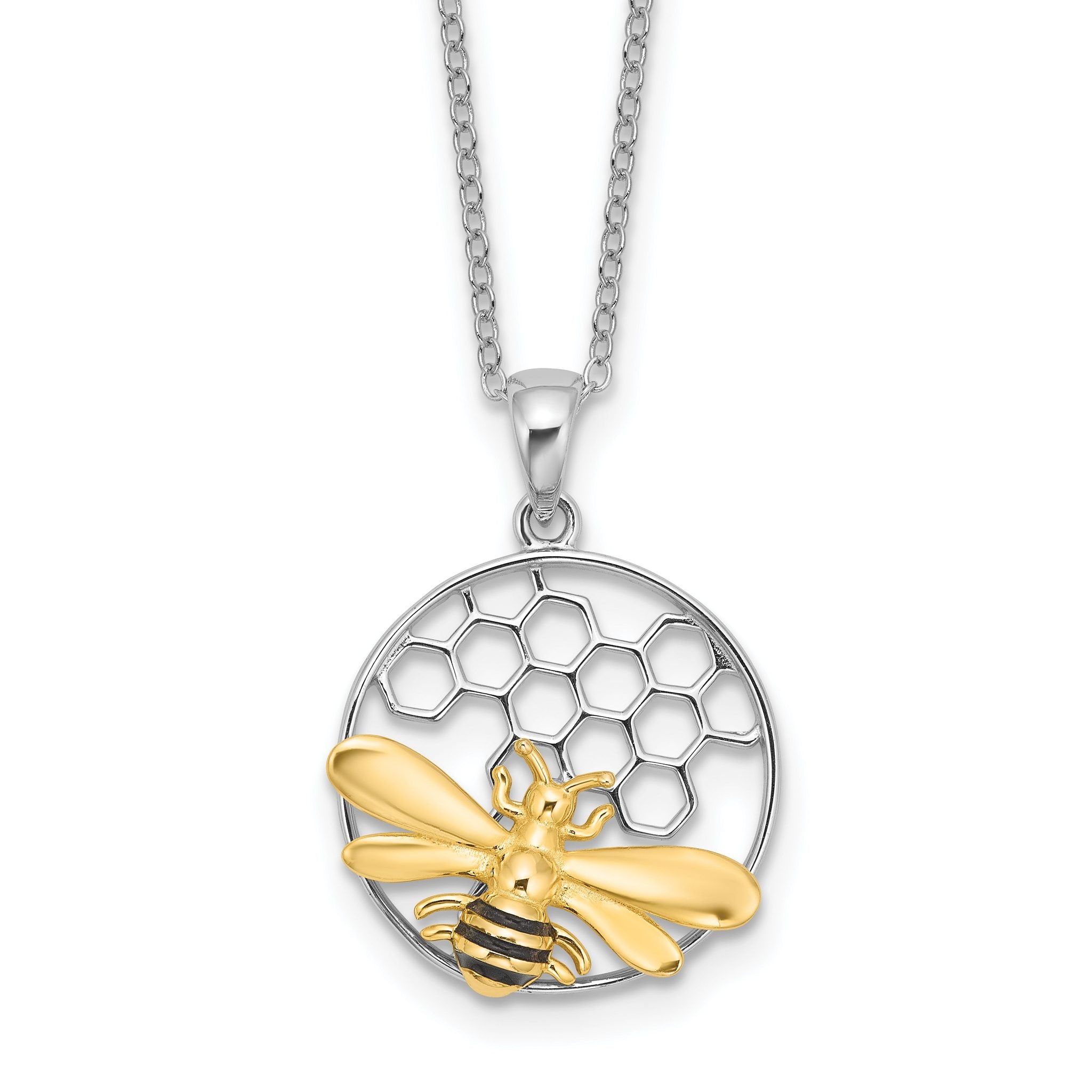 Sterling Silver Rhodium/Gold-tone Enameled Bee 18in Necklace Main image