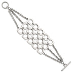 Stainless Steel Polished Fancy Three Strand Square Toggle Bracelet for Women