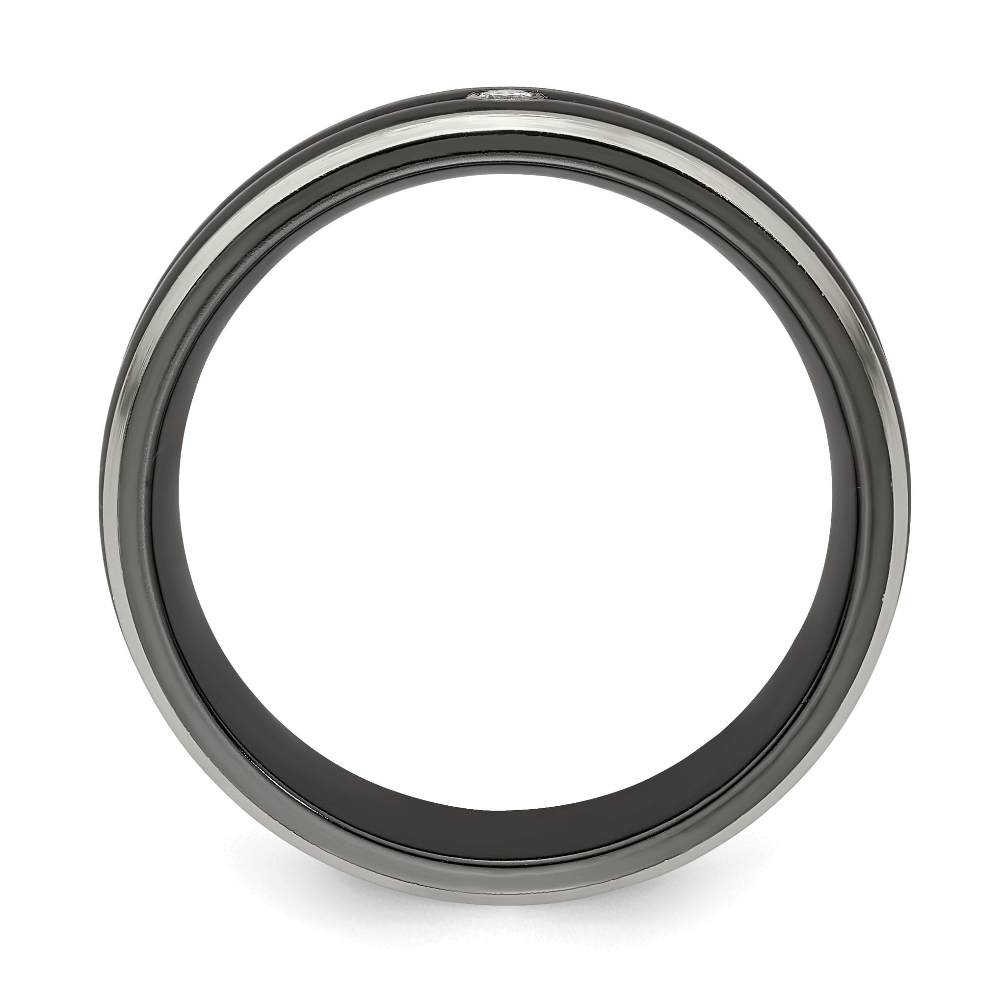 Edward Mirell Black Ti with Grey Titanium Edge .03 carat Diamond with Sterling Silver Bezel 7mm Band Secondary image