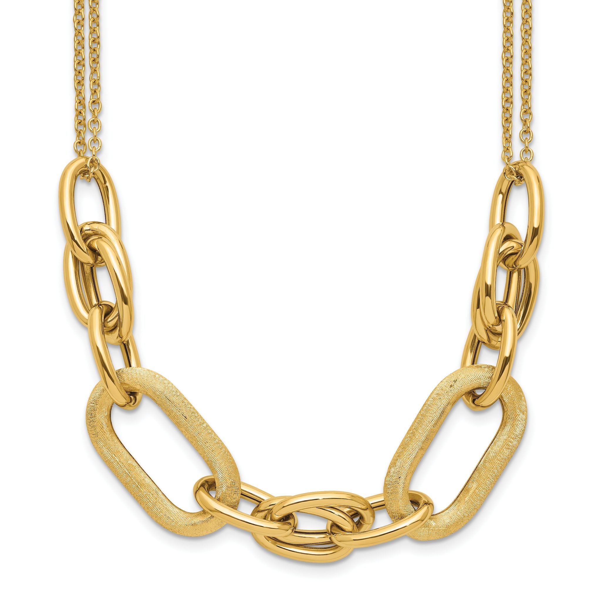 14K Polished and Satin 2-strand Fancy Link with 1in ext. Necklace Main image