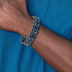 Stainless Steel Brushed and Polished Black and Blue IP-plated Link Bracelet for Men