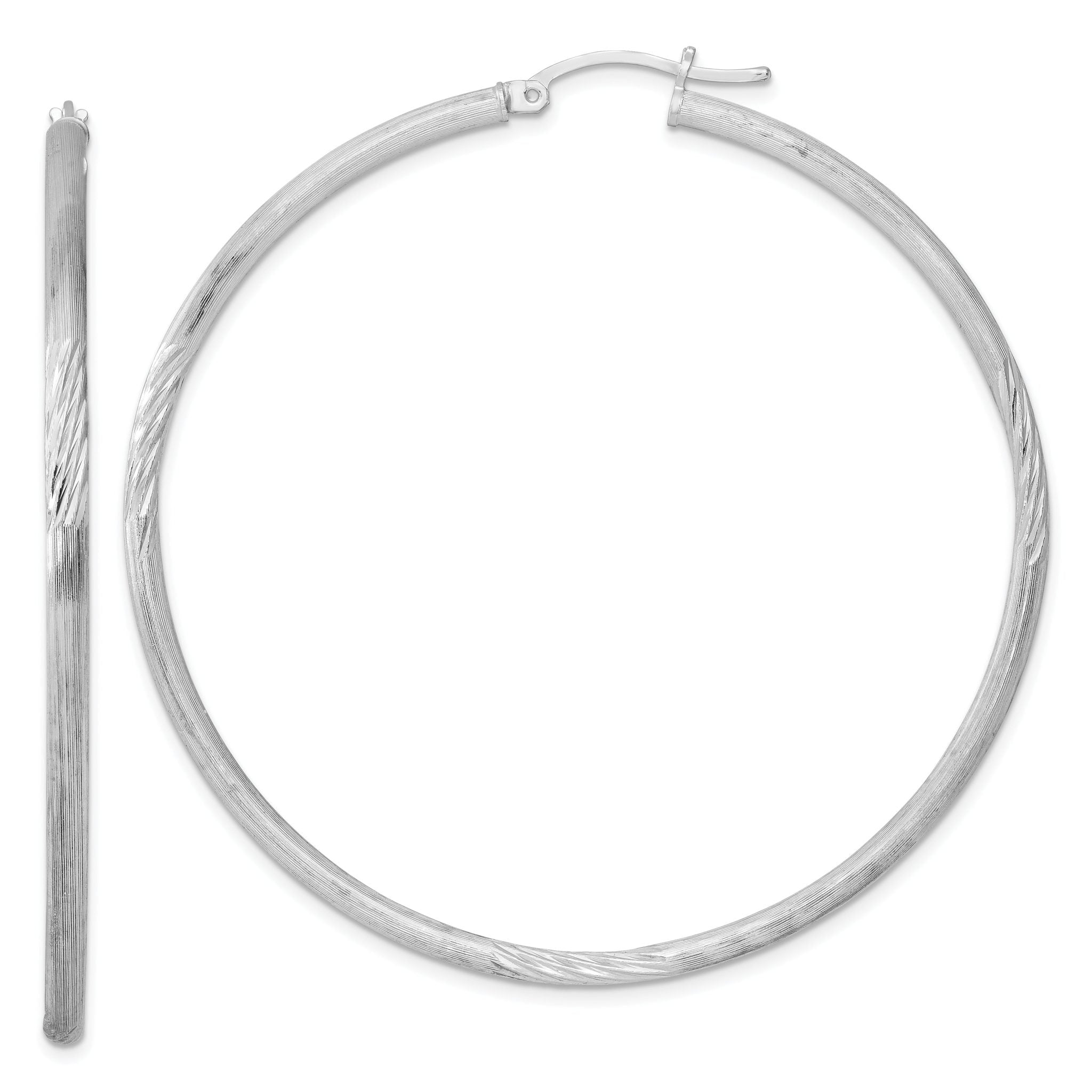 Sterling Silver Rhod-plated 2.5mm Polished/Satin Diamond-cut Hoop Earrings Main image