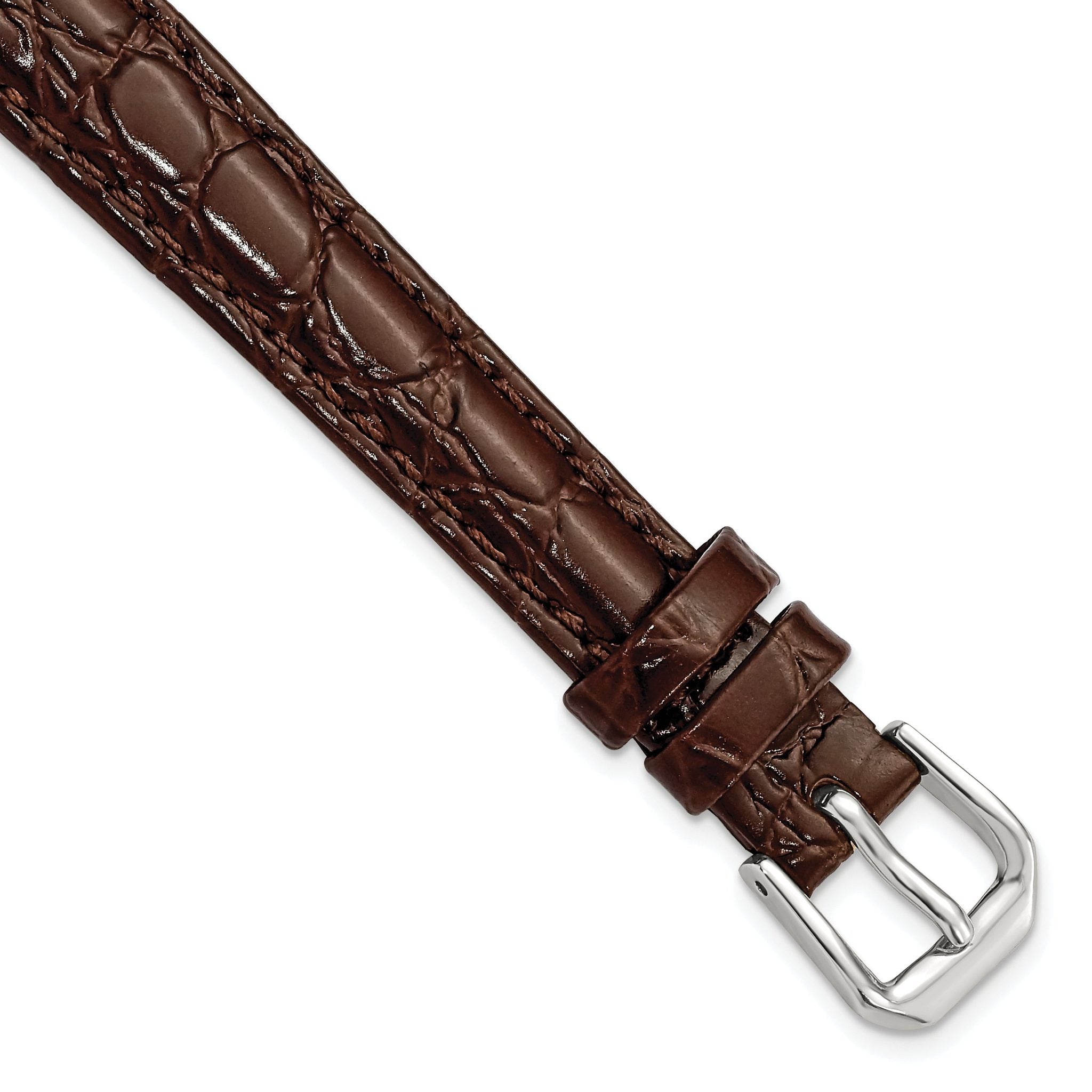 10mm Brown Alligator Grain Leather with Silver-tone Buckle 6.75 inch Watch Band