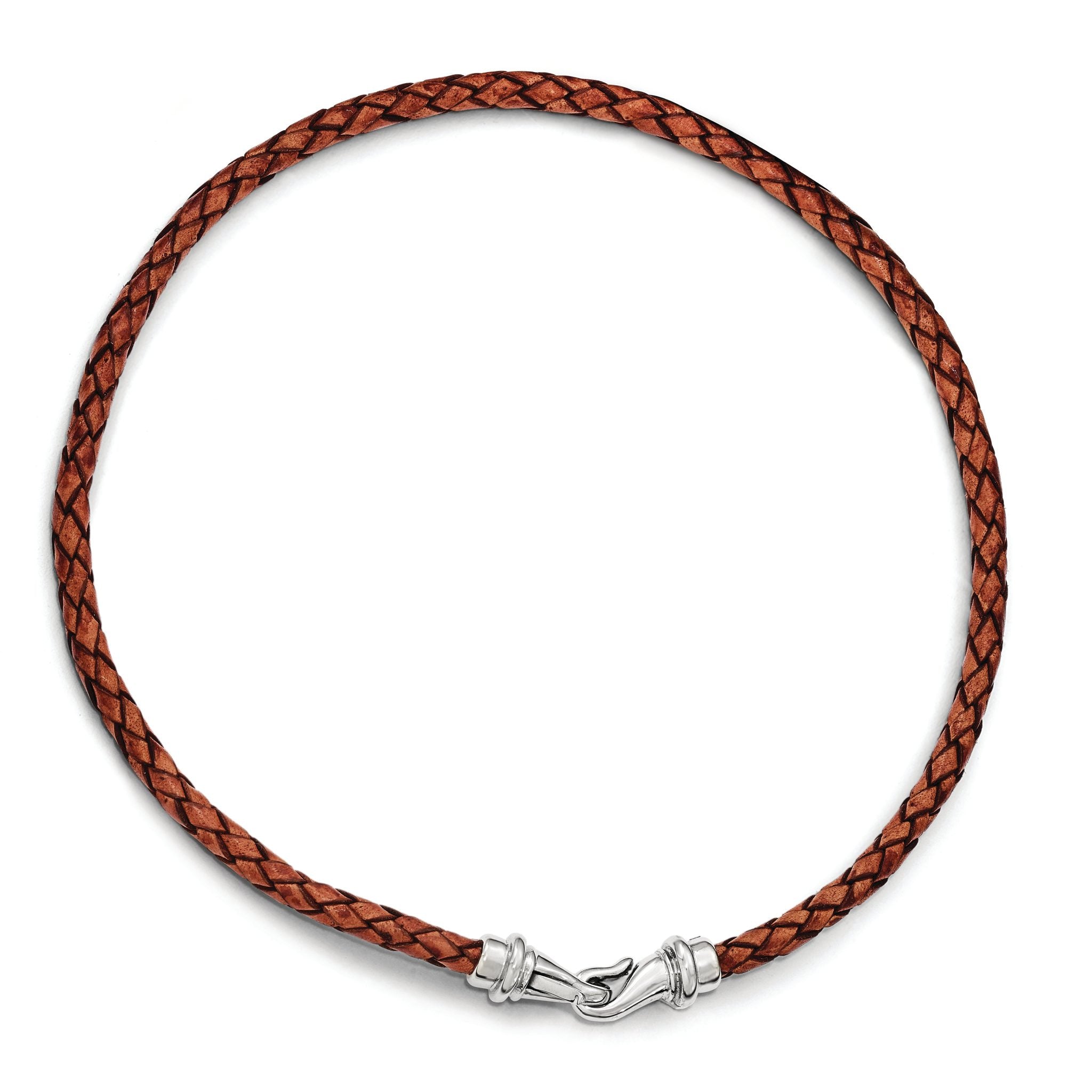 Chisel Stainless Steel Polished Woven Brown Leather 19.5 inch Necklace Secondary image