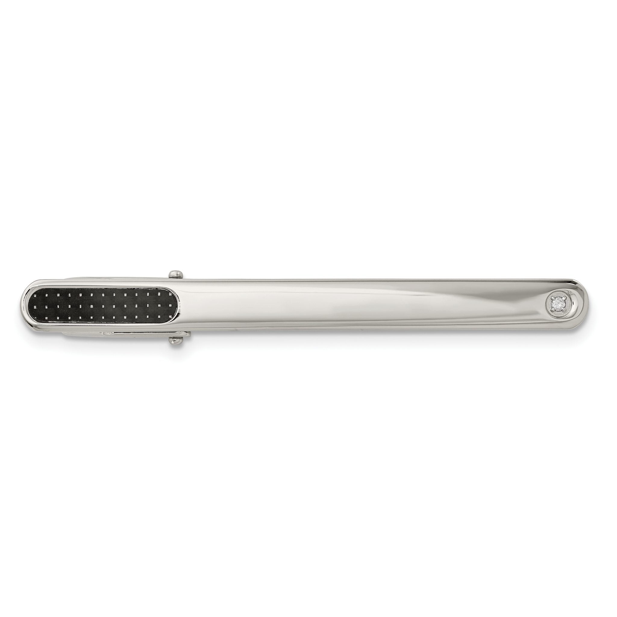 Sophia Jewelers Stainless Steel Tie Bar with Diamond & Carbon Fiber