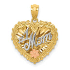 14K Tri-Color Gold #1 MOM Polished Shadowbox Pendant Elegant & Reversible