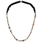 1928 Jewelry Black-plated Textured and Faceted Multicolor Glass Beads in Brown and Hematite Shades 42 inch Black Velour Cord Necklace