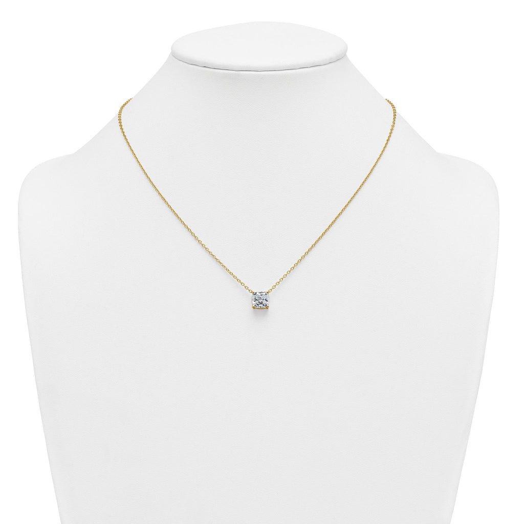 14k 3 carat Lab Grown Diamond VS+ F+ Cushion Complete 18 inch Four Prong Pendant Necklace