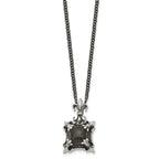 Stainless Steel Men's Necklace with Black Agate Fleur de Lis Pendant