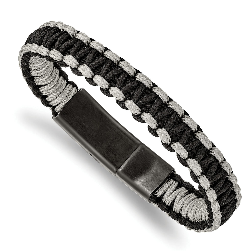 Stainless Steel Brushed Black IP Black/Grey Nylon Bracelet for Men