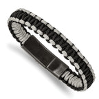 Stainless Steel Brushed Black IP Black/Grey Nylon Bracelet for Men