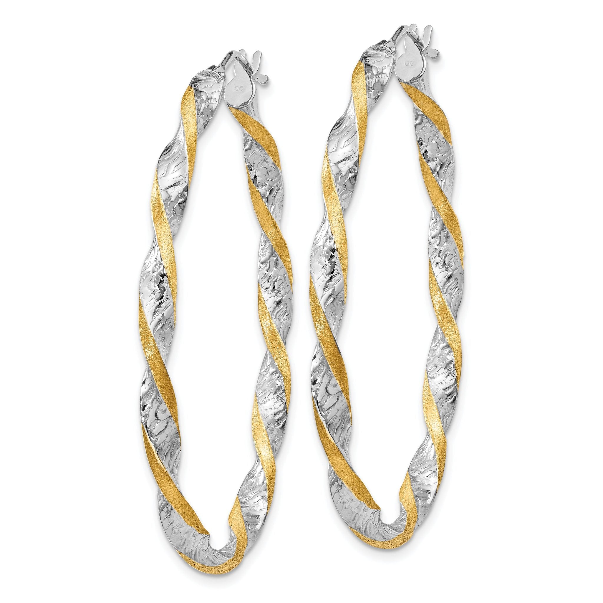 14k White Gold & Yellow Rhodium Twisted D/C Oval Hoop Earrings Secondary image
