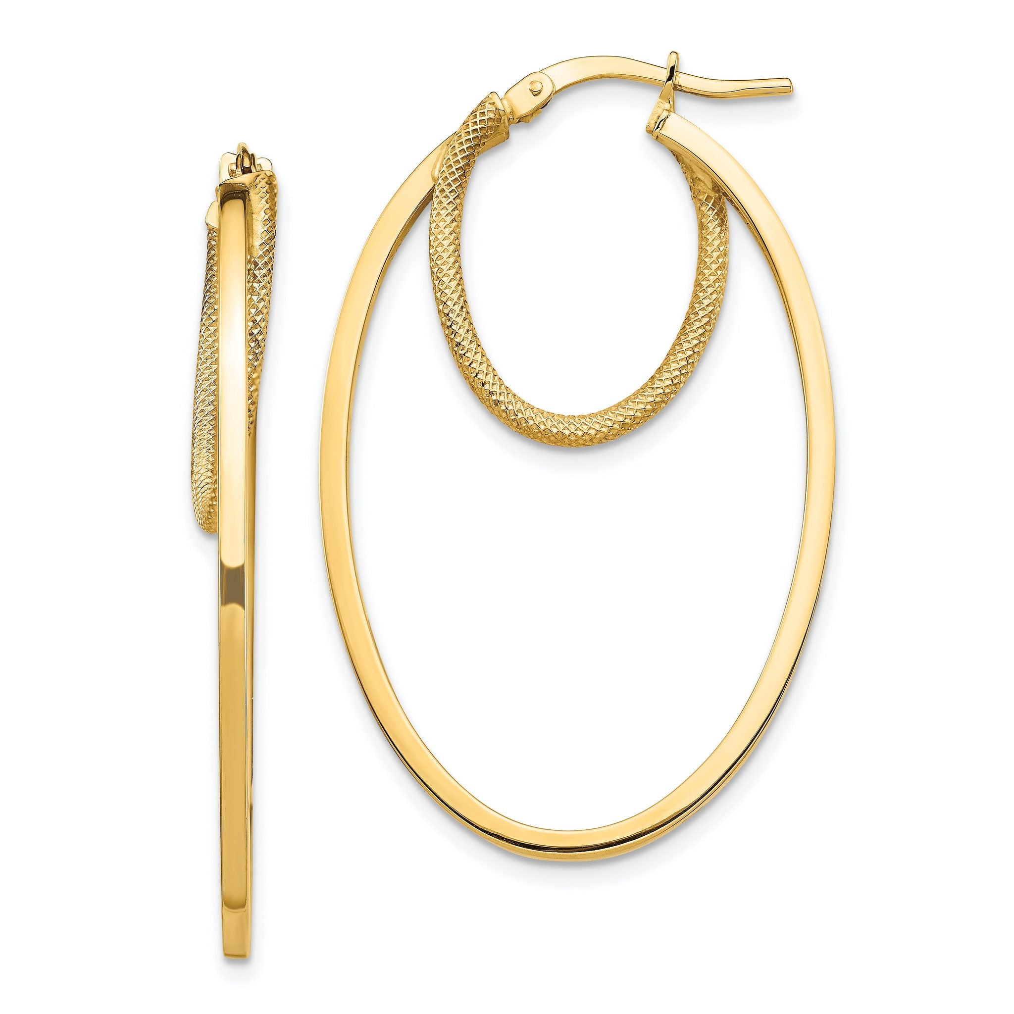 14k Polished & Textured Double Oval Hoop Earrings Main image