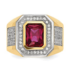 14k w/Rhodium CZ & Emerald-cut Red CZ Mens Ring