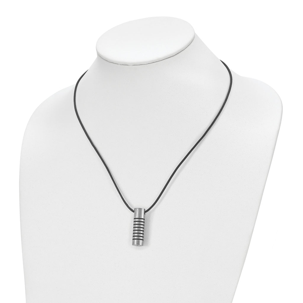 Cylinder Pendant Necklace in Stainless Steel & Leather